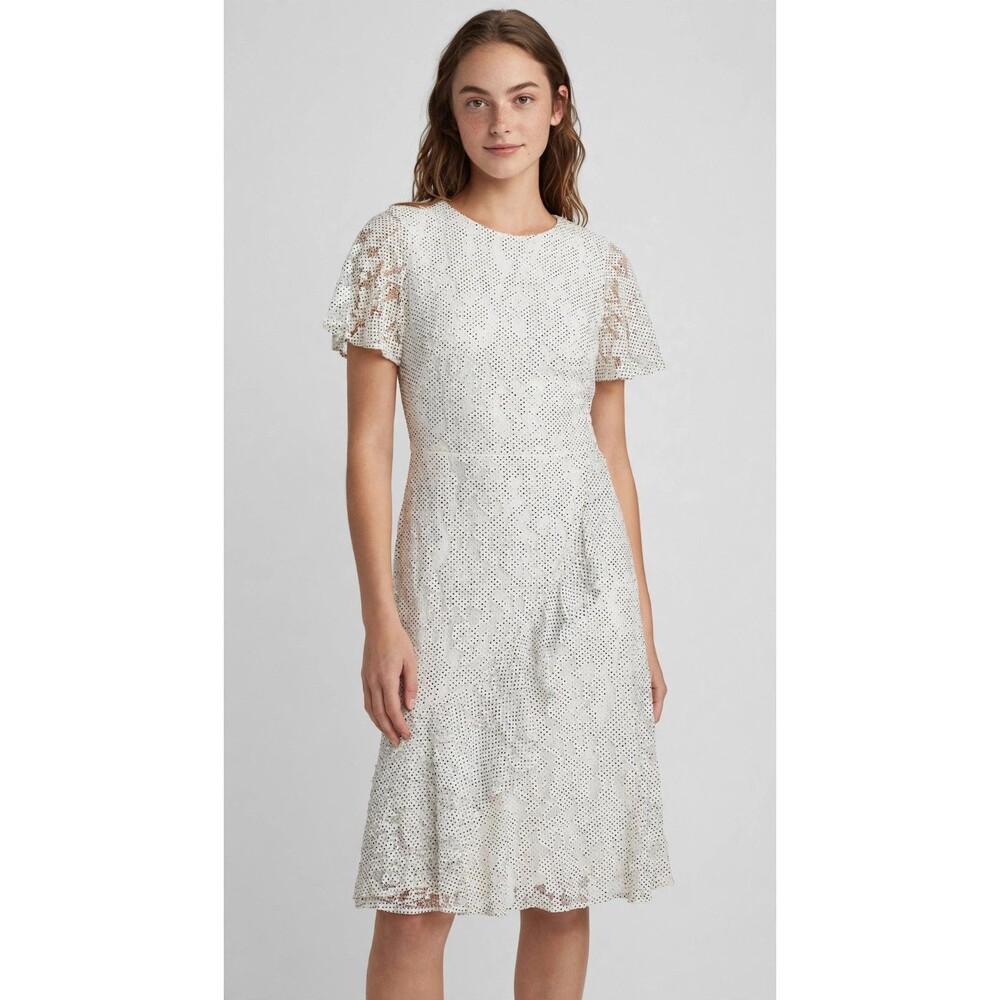 Lauren Ralph Lauren 4 White Black Polka Dot Lace Fit Flare Preppy Romantic Dress